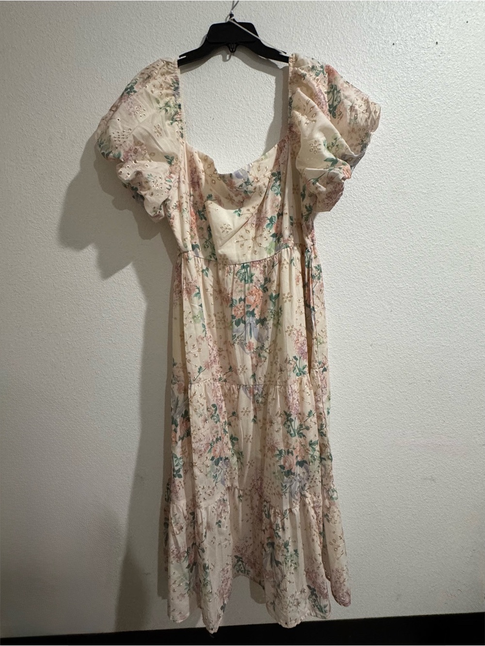 Impressions Cream Floral Maxi Dress with Puff Sleeves